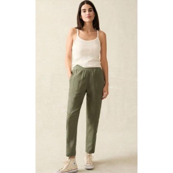 Faherty Women's Arlie Linen Blend Day Pant in Olive Green, Small - Picture 1 of 8